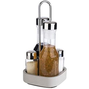 APS Premium peperstrooier set ""Element"" - peperstrooier en zoutvaatje - azijn en olie met betonhouder - glazen container met roestvrijstalen deksel en schroefdeksel