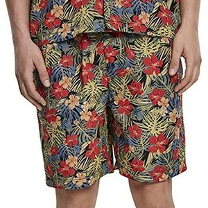 Urban Classics Resort shorts voor heren in Hawaïhemd look, meerkleurig (Black/Tropical 02050)