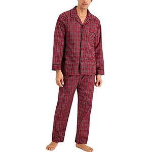 Hanes Pijama heren pyjamaset geweven, eenkleurig, voor heren, Rode ruiten.