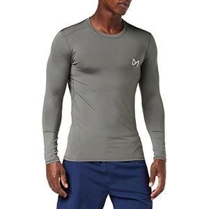 MEETYOO-heren compressie-T-shirt met lange mouwen voor hardlopen, sportschool, training, grijs-1, M