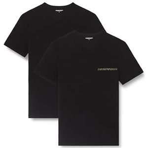 Emporio Armani Core Logo V-hals T-shirt voor heren, 2 stuks, zwart/zwart