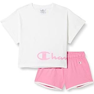 Champion Legacy American Classics-Boxy T-shirt & shorts kostuum voor kleine meisjes en meisjes, Bianco/Pink Acceso), 15-16 jaar, (Bianco/roze accessoire)