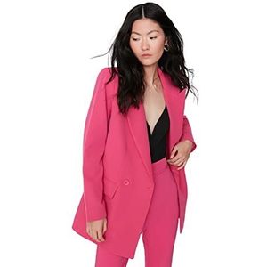 Trendyol Damesblazer, effen, reverskraag, fuchsia, 64, Fuchsia