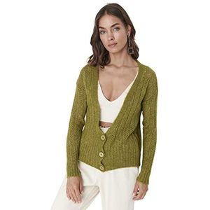 Trendyol Trendyol Gebreid damesvest met V-hals, standaard, sweatshirt, dames, 1 stuk, Khaki (stad)