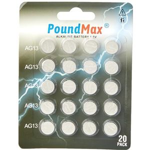 PoundMax® 20 stuks alkaline knoopcellen Super AG13 G13 SR44 LR44 A76 V13GA PX76A 357
