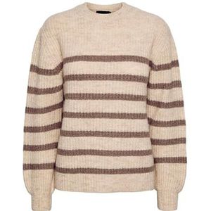 PIECES Pcnanna LS O-hals Wool Knit Noos Bc Sweater voor dames, Berken/strepen: fossiel