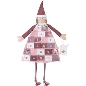 Rayher 46455258 Adventskalender XXL kerstelfvorm om op te hangen, roze stof, om zelf te vullen, elk jaar herbruikbaar, 118 x 53 cm, meisjeskalender