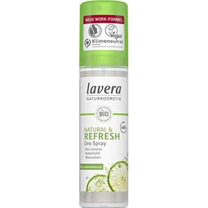 lavera, Natural Refresh Deodorantspray Bio Vegan Lime Groen Natuurlijke Mineralen zonder Aluminium Betrouwbare bescherming voor een fris gevoel op de huid 48 uur beschermende deodorant 75 ml limoen