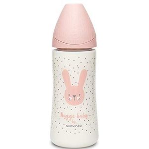 Suavinex Babyfles Premium ronde zuiger siliconen 0% BPA dichte doorstroming 360ml Rabbit Pink