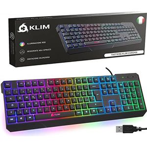 KLIM Chroma Gamer Toetsenbord, QWERTY, Italiaans, bekabeld, USB, hoge prestaties, chromatisch, gaming, zwart, RGB PC, Windows, Mac PS4 [nieuwe versie]