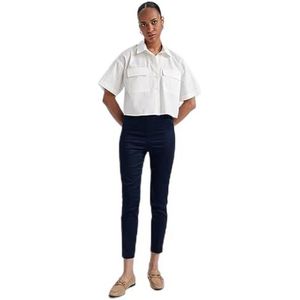 DeFacto Pantalon Palazzo pour femme - Coupe droite - Taille haute - Avec poches - Cigarette Valentina, bleu marine, 44