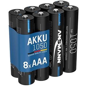 ANSMANN Oplaadbare Micro AAA 1050 mAh NiMH 1,2 V (8 stuks) - Micro AAA-batterijen met hoge capaciteit - batterijen voor apparaten met een hoge capaciteit (microfoon, elektronisch instrument enz.)