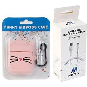 Airpods beschermhoes in kattenvorm, roze + USB-Lightning MFI datakabel