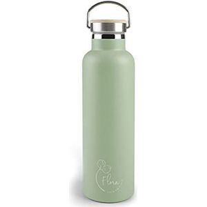 Lacor - 62559 - roestvrijstalen fles Flora, waterfles, dubbelwandig, houten sluiting met ophangring - BPA-vrij - inhoud 0,75 liter, groen
