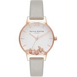 Olivia Burton Dames analoog Japans Quartz horloge met lederen band OB16CH03, Grijs/Rose Goud