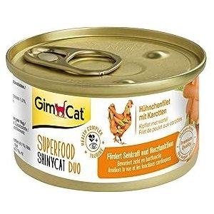 GimCat Superfood ShinyCat Duo Kip met wortelen, sappig netvoer zonder toegevoegde suiker voor volwassen katten, 24 blikjes (24-70 g)
