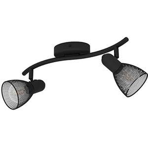 EGLO Plafondlamp Carovigno, 2 lichtpunten, modern, klassiek, minimalistisch, plafondspot van staal, woonkamerlamp in zwart, keukenlamp, spots met E14-fitting