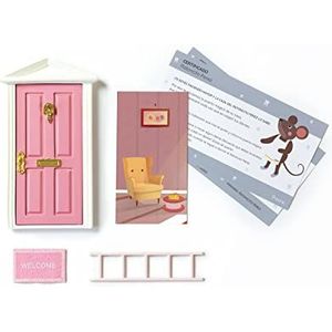 FISURA Ratoncito Perez deur die kan worden geopend met 3 accessoires en ansichtkaart voor felicitaties. Origineel cadeau voor jongens en meisjes. Kleur roze