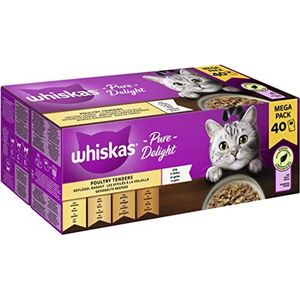 Whiskas 1+ Natvoer voor katten, stoofpot, gevogelte, naar keuze van gelei, 40 x 85 g (1 verpakking) - hoogwaardig natvoer voor volwassen katten in 40 zakjes