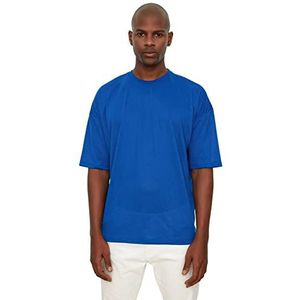 Trendyol Trendyol Standaard oversized gebreid T-shirt met ronde hals voor heren, 1 stuk, Saksen Blauw