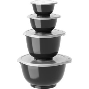 Rosti Margrethe Set van 8 mengkommen van recyclebaar kunststof met 4 mengkommen en 4 deksels, 0,25 l, 0,5 l, 1,5 l en 3 l, carbonzwart