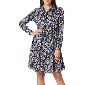 JDY Blousejurk voor dames, zwart iris/Aop: paars en Parijse blauwe bloemen, 36, Zwart iris/Aop: paars en Parijse blauwe bloemen