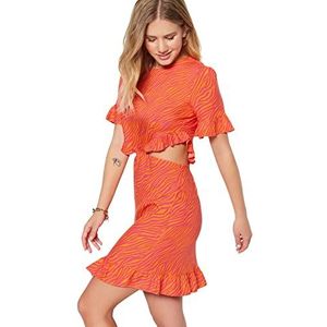 Trendyol Mini Ruffle Hem Robe régulière pour femme, Orange, 34