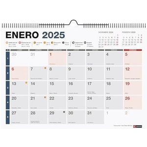 Miquelrius - Complete wandkalender 2025, A4-kalender 296 x 210 mm, met ruimte voor notities, dubbele spiraalbinding, kalender 2025, Spaans