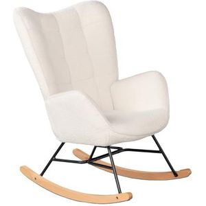 MEUBLE COSY Schommelstoel voor borstvoeding, schommelstoel, Scandinavisch, vrijetijdsstoel, bekleding van stof met poten van massief hout, voor woonkamer, slaapkamer, balkon, sherpa-beige, 84 x 68 x