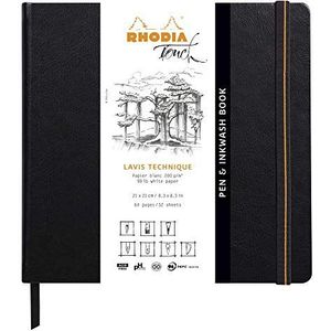 RHODIA TOUCH 116127C Pen&Inkwash Book hardboek, 21 x 21 cm, 64 pagina's, Clairefontaine Lavis Technisch papier, effen, wit, 200 g/m, voor het tekenen met potloden, vilt, houtskool, gouache, inkt