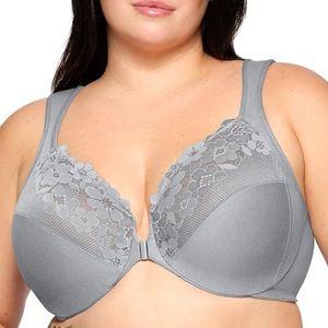 Glamorise Katoenen voorsluiting beha met beugel #1241 plunge beha voor dames (1 stuk), zilver., 95B