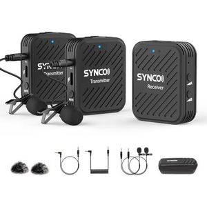 SYNCO G1 (A2), 2,4 GHz microfoon, draadloos, reflexsolapa-DSLR microfoon, voor mobiele telefoon, camera, camcorder, laptop en tablet, compatibel met Canon, Sony, Nikon, Fujifilm
