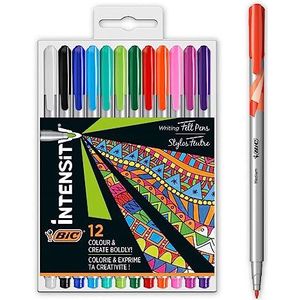 BIC Intensity Viltstift, medium punt en metallic houder, verschillende kleuren, 12 stuks