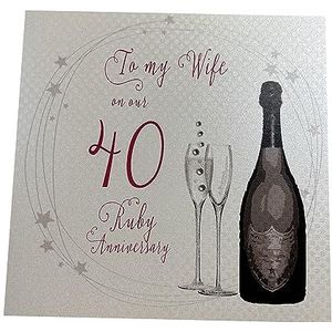 White Cotton Cards A40W verjaardagskaart voor de 40e trouwdag, met opschrift ""To My Wife On Our Ruby Anniversary"", handgemaakt, 101,6 cm