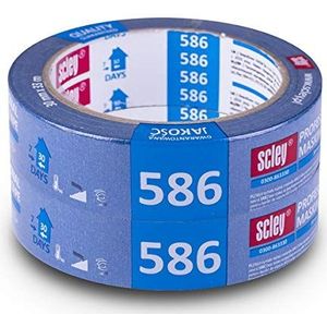 SCLEY Afplaktape, crêpe tape breedte 48 mm, lengte 33 m, 2 stuks schilderstape, blauwe crêpe tape, plakband voor schilderwerk *586*, A0300-860248