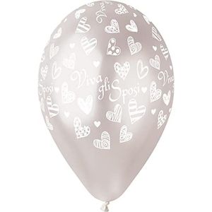 Envelop met 25 trouwballonnen ""Viva gli Briposi"" van hoogwaardig natuurlijk latex G120 (Ø 33 cm / 13 inch), parelwit