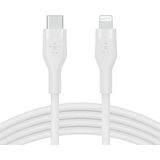 Belkin USB-C naar Lightning BoostCharge Flex siliconen kabel (1 m), MFi-gecertificeerd (20 W), Power Delivery opladen voor iPhone 13, 12, 11, Pro, Max, mini, SE, iPad enz. (wit)