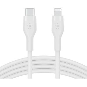 Belkin BoostCharge Flex USB-C naar Lightning kabel van siliconen (1 m), MFi-gecertificeerd (20 W), Power Delivery opladen voor iPhone 13, 12, 11, Pro, Max, mini, SE, iPad enz. (wit)