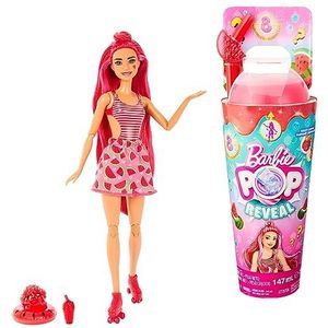 Barbie Pop Reveal Serie Fruit, kleurveranderende pop met rood haar, watermeloengeureditie, 8 verrassingen inbegrepen, waaronder slijm en een puppy, speelgoed voor kinderen vanaf 3 jaar, HNW43