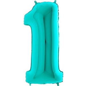 Ballonim Ballon in de vorm van een cijfer 0-9, 100 cm, blauw, turquoise, mint, maat XXL (nummer 1)
