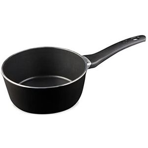 MasterChef Braadpan, voor alle warmtebronnen, inductie, gas, keramiek en meer, anti-aanbaklaag, voor melk, soep en meer, antislipcoating, ergonomische handgreep, 16 cm, zwart