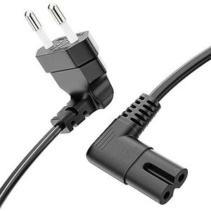 conecto netkabel, 90° euro stekker naar C7 IEC 90° stekker, euro netsnoer voor huishoudelijke apparaten, 2,00 m, zwart