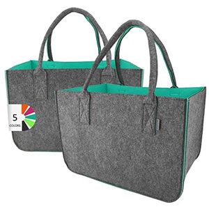 LEVIATAN Grote vilten tas 30 liter XXL opvouwbare boodschappenmand boodschappenmand houttas open haard wasmand speelgoedtas donkergrijs/zwart, turquoise, XL, 2 stuks, Turkoois, 2 stuks