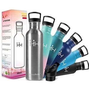 HoneyHolly Drinkfles van roestvrij staal, 500 / 750 / 1000 ml, waterfles van roestvrij staal, metalen fles, lekvrij, herbruikbaar, BPA-vrij, voor sport, wandelen, volwassenen, yoga, fles van roestvrij