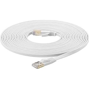Fosto Cat7 Ethernet-kabel, 30 m, Categorie 7, plat, RJ45, High Speed 10 Gbps LAN Internet voor Xbox, PS4, modem, router, switch, pc, tv-behuizing, 5 m, wit