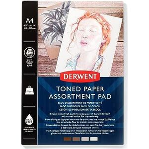 Derwent - A4-papier met 4 neutrale tinten, 120 g/m², 20 vellen, voorzijde glad/achterkant gestructureerd, zuurvrij, voor tekenen en schetsen, professionele kwaliteit, 2306020