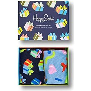 Happy Socks 2 paar Happy Birthday-sokken voor dames, Lichtblauw, marineblauw, lichtgroen, donkergroen, roze, rood