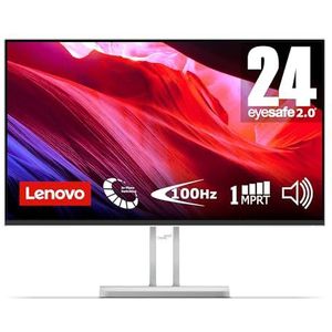 Lenovo L24i-4A Monitor 23,8 inch FHD (1920 x 1080), IPS, 1ms, 100Hz, geïntegreerde luidsprekers, Low Blue Light, ultradunne randen, verstelbaar, HDMI en VGA