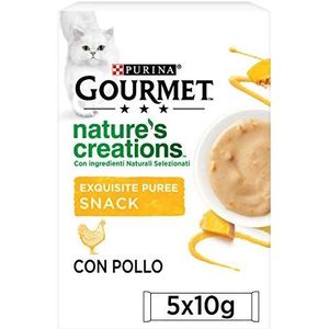 Purina Gourmet Nature's Creations Exquisite Puree Snack Kat met Kip en suiker, 55 zakjes van 10 g