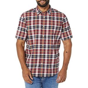 Amazon Essentials Chemise à manches courtes en popeline extensible pour homme (disponible en grande taille large), carreaux bleu marine rouge et blanc, taille XS